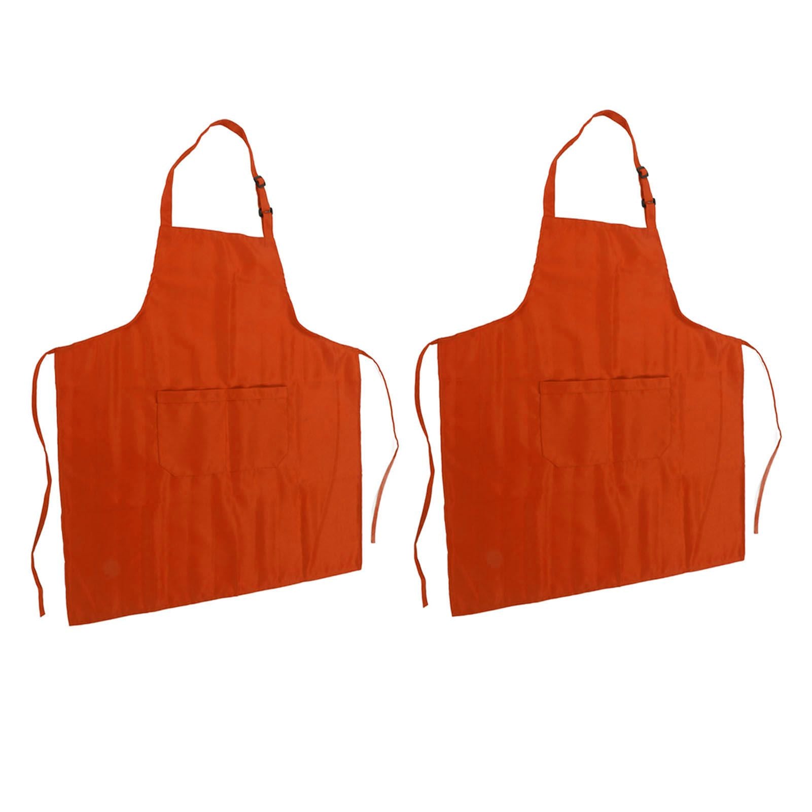Cooking Apron Waterproof Adjustable Neck Strap Breathable Soft Kitchen Bib Apron with Pocket for Barbecue Baking 2pcs Orange