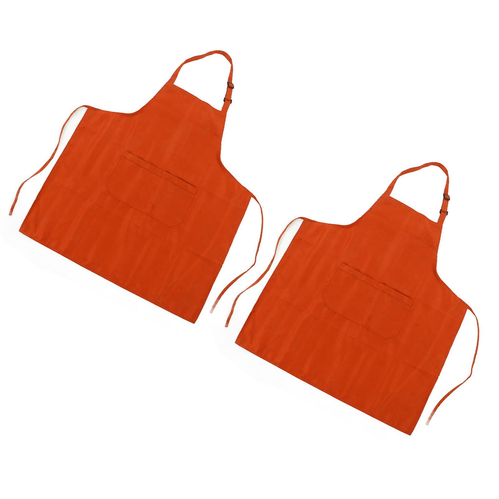 Cooking Apron Waterproof Adjustable Neck Strap Breathable Soft Kitchen Bib Apron with Pocket for Barbecue Baking 2pcs Orange