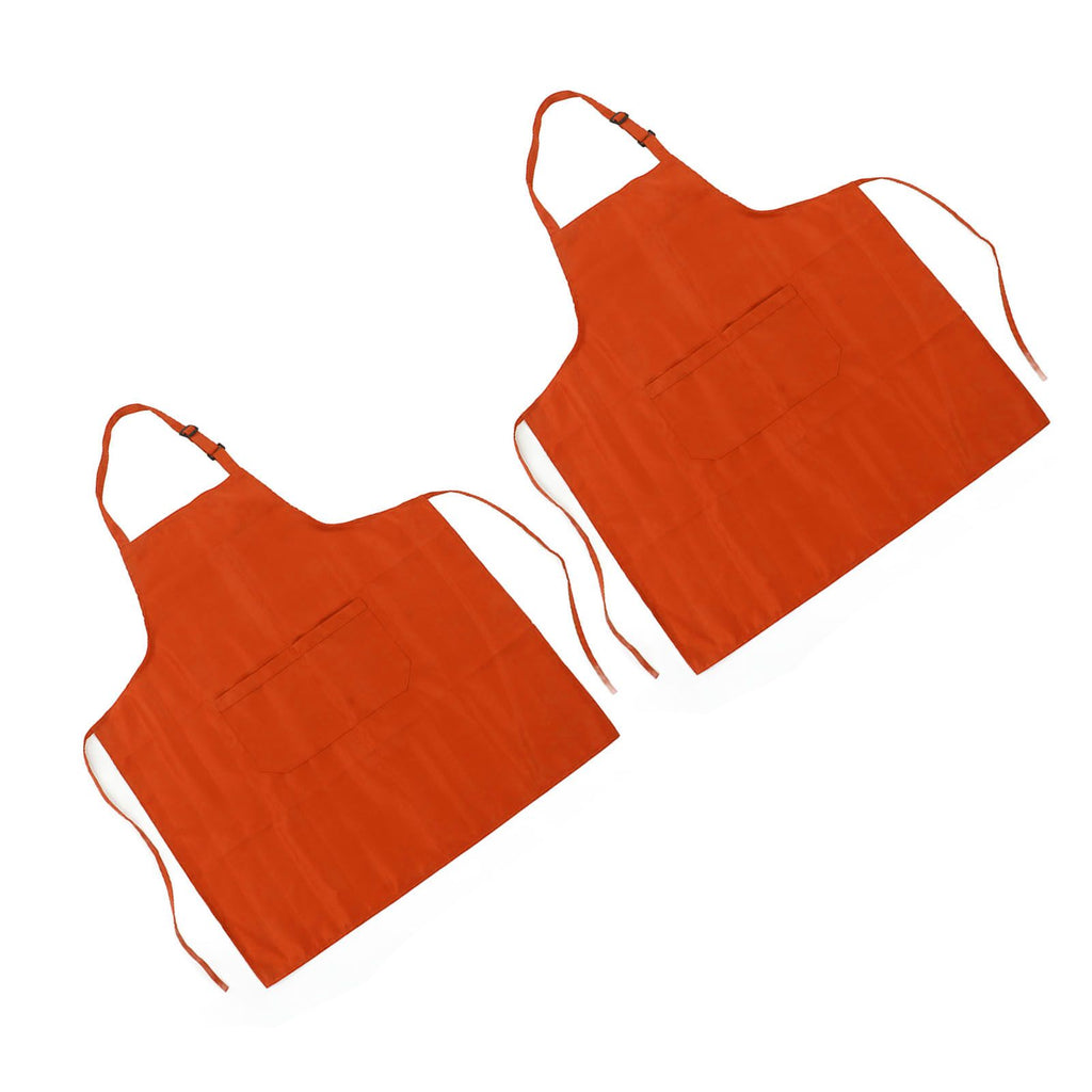 Cooking Apron Waterproof Adjustable Neck Strap Breathable Soft Kitchen Bib Apron with Pocket for Barbecue Baking 2pcs Orange
