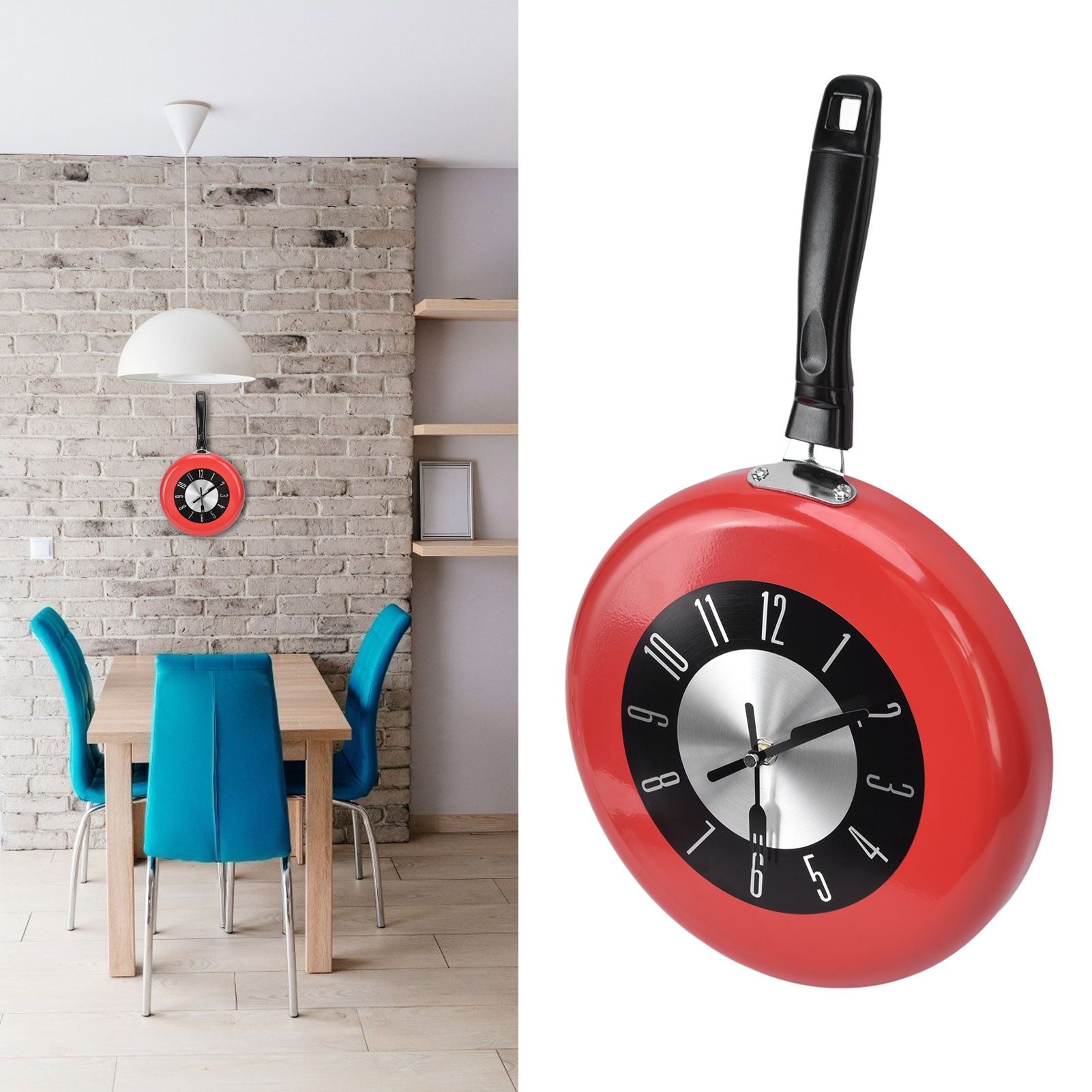 Frying Pan Wall Clock Aluminum Kitchen Pot Decorative Hanging Clocks for Dining Room Bars