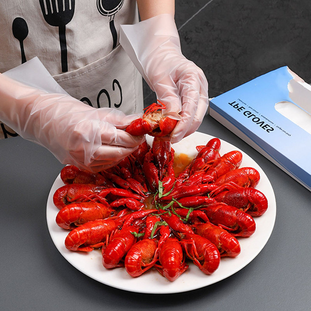 100PCS Disposable TPE Gloves Thicken Transparent Food Grade for Kitchen Baking Cooking CleaningM