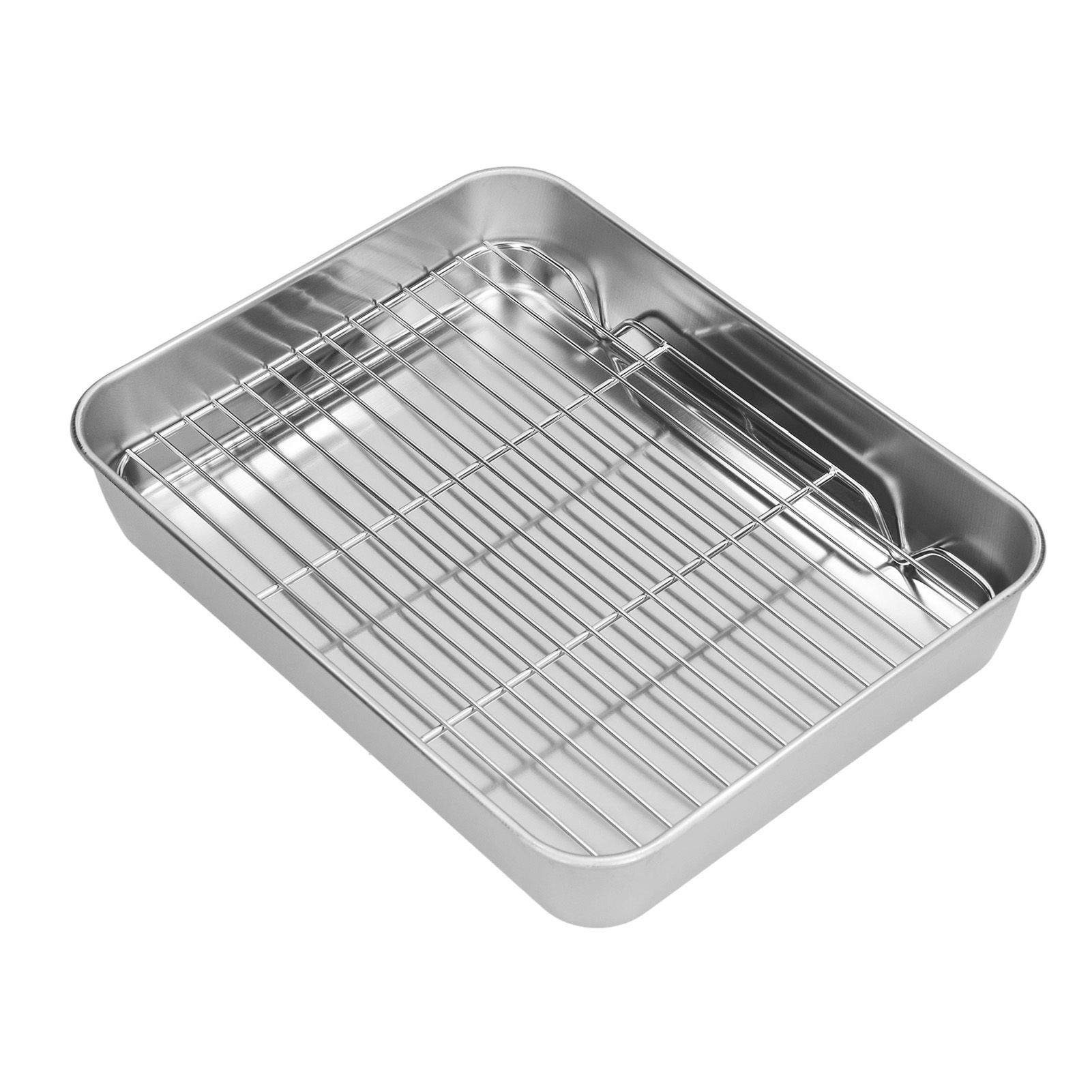 Roasting Pan and Rack Set Stainless Steel Easy Clean Rectangular Roaster with Rack for Cooking Baking23.5x17.5x5cm / 9.3x6.9x2.0in