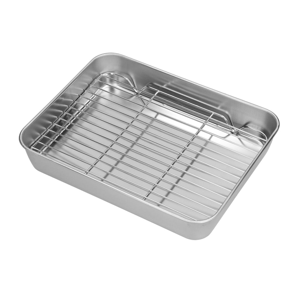 Roasting Pan and Rack Set Stainless Steel Easy Clean Rectangular Roaster with Rack for Cooking Baking23.5x17.5x5cm / 9.3x6.9x2.0in