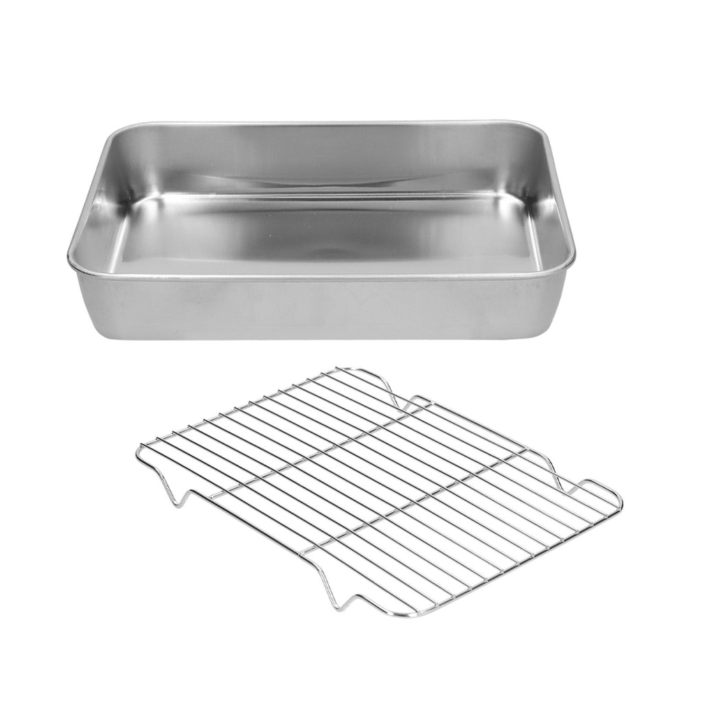 Roasting Pan and Rack Set Stainless Steel Easy Clean Rectangular Roaster with Rack for Cooking Baking23.5x17.5x5cm / 9.3x6.9x2.0in