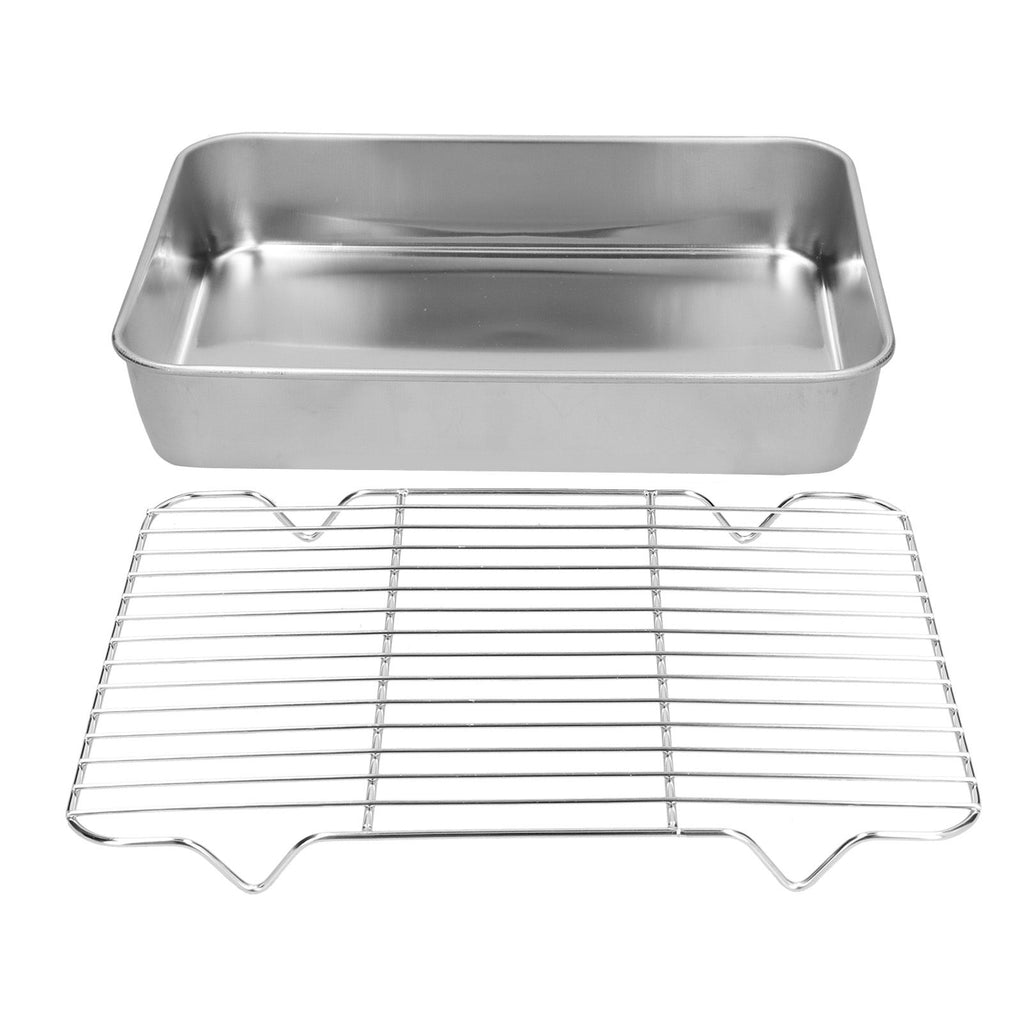 Roasting Pan and Rack Set Stainless Steel Easy Clean Rectangular Roaster with Rack for Cooking Baking23.5x17.5x5cm / 9.3x6.9x2.0in