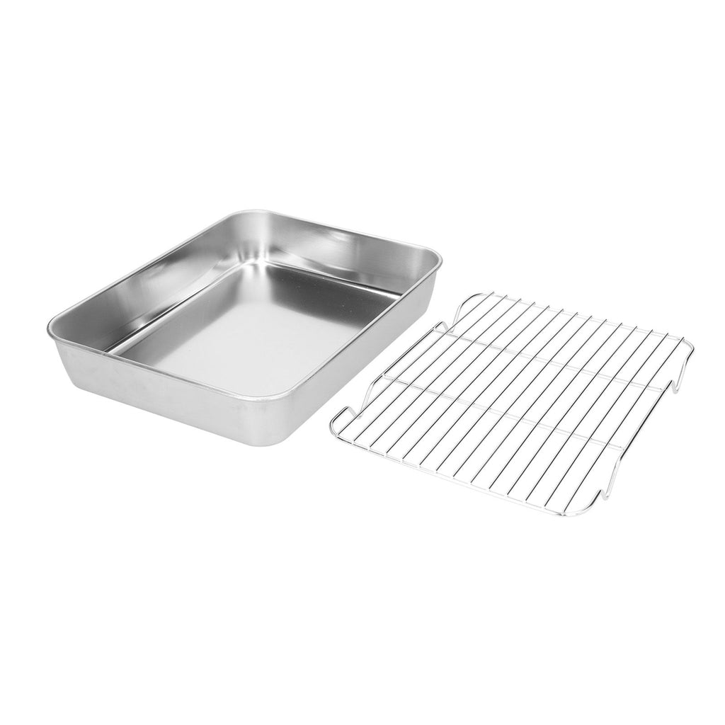 Roasting Pan and Rack Set Stainless Steel Easy Clean Rectangular Roaster with Rack for Cooking Baking23.5x17.5x5cm / 9.3x6.9x2.0in