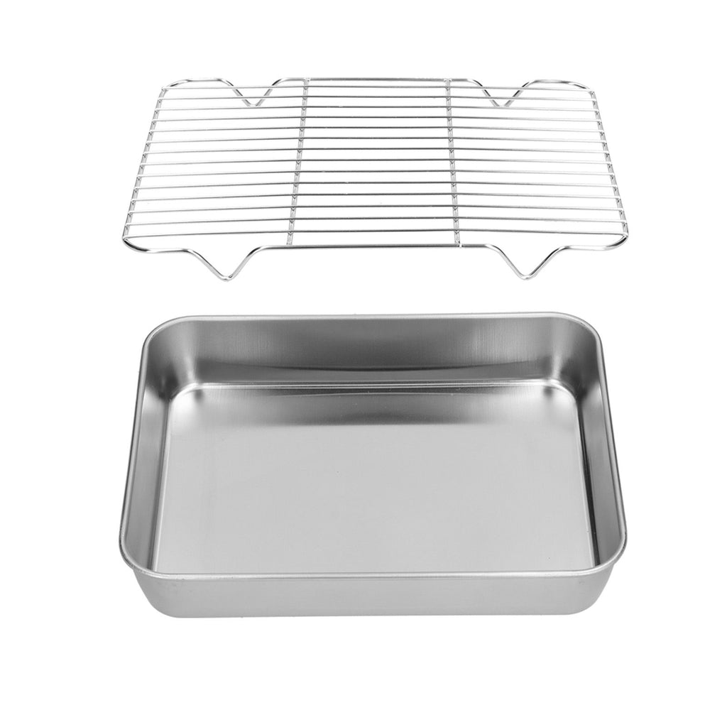 Roasting Pan and Rack Set Stainless Steel Easy Clean Rectangular Roaster with Rack for Cooking Baking23.5x17.5x5cm / 9.3x6.9x2.0in