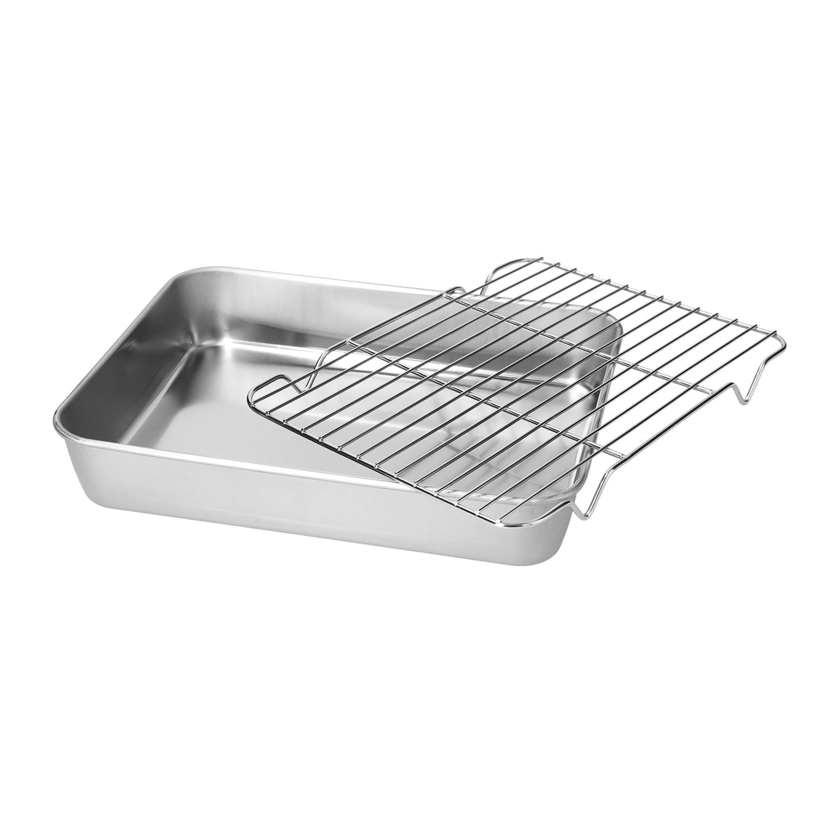 Roasting Pan and Rack Set Stainless Steel Easy Clean Rectangular Roaster with Rack for Cooking Baking23.5x17.5x5cm / 9.3x6.9x2.0in