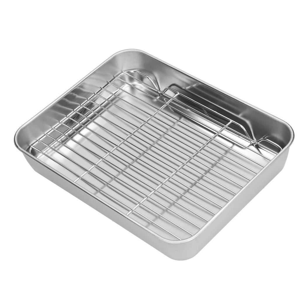 Roasting Pan and Rack Set Stainless Steel Easy Clean Rectangular Roaster with Rack for Cooking Baking23.5x17.5x5cm / 9.3x6.9x2.0in