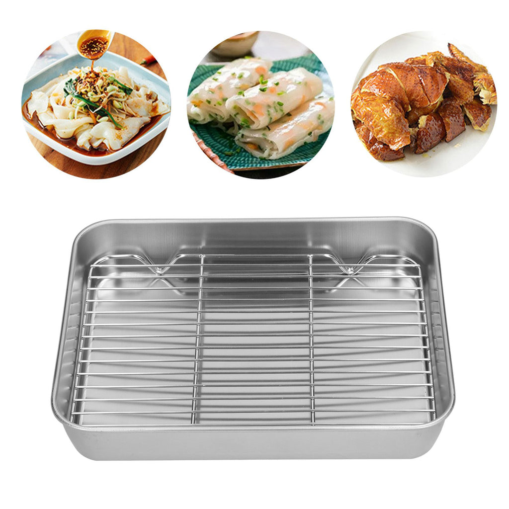 Roasting Pan and Rack Set Stainless Steel Easy Clean Rectangular Roaster with Rack for Cooking Baking23.5x17.5x5cm / 9.3x6.9x2.0in
