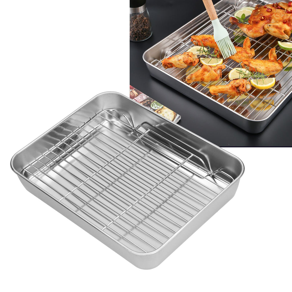 Roasting Pan and Rack Set Stainless Steel Easy Clean Rectangular Roaster with Rack for Cooking Baking23.5x17.5x5cm / 9.3x6.9x2.0in