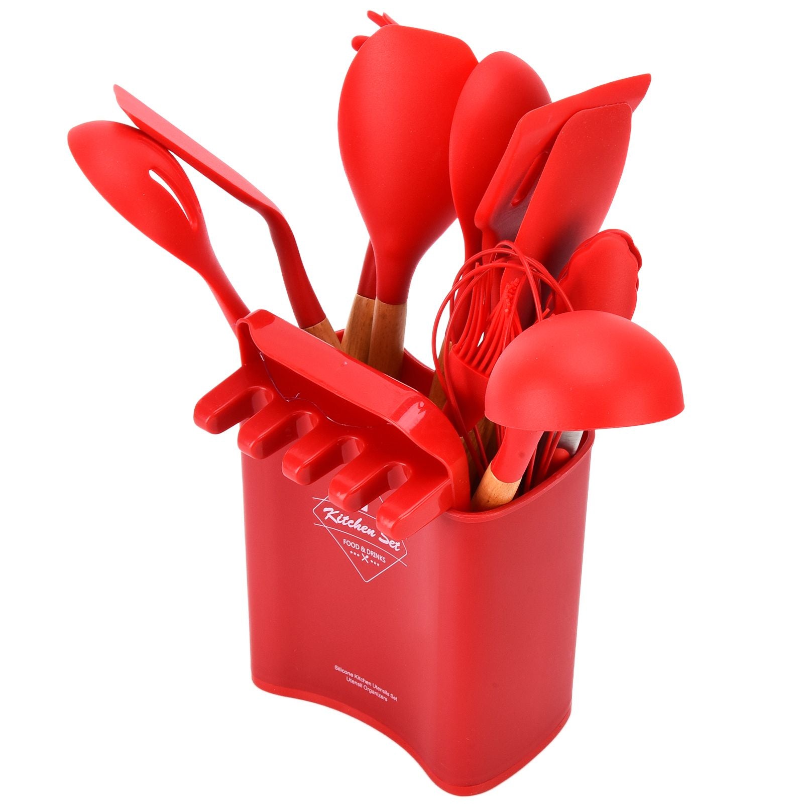 13Pcs Silicone Cooking Utensils Set Non Stick Spatula Shovel Wooden Handle Cooking Tools Set Kitchen Supplies Red