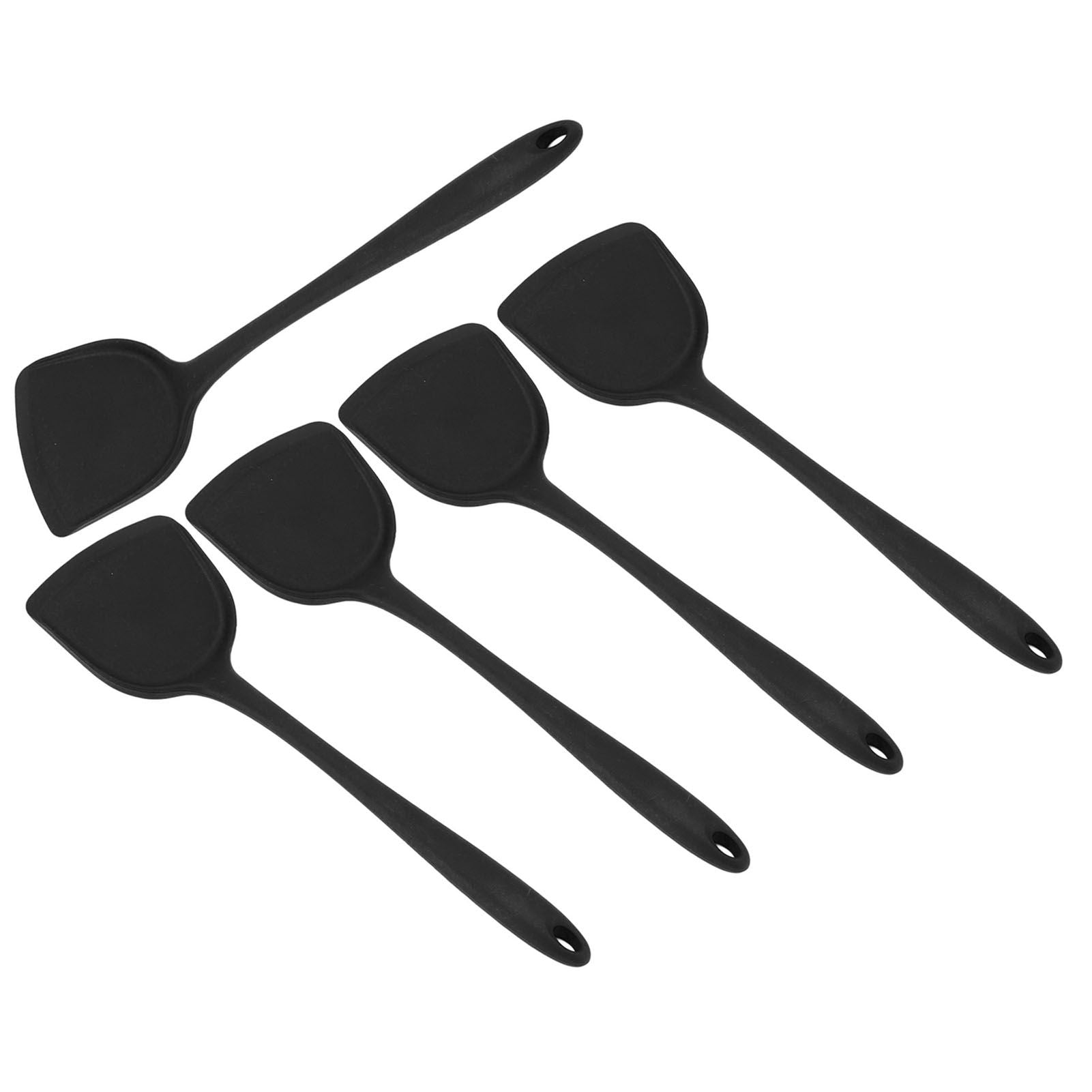 5Pcs Cooking Spatula with Hanging Hole Ergonomic Prevent Scalding Chinese Silicone Spatula for Kitchen Black