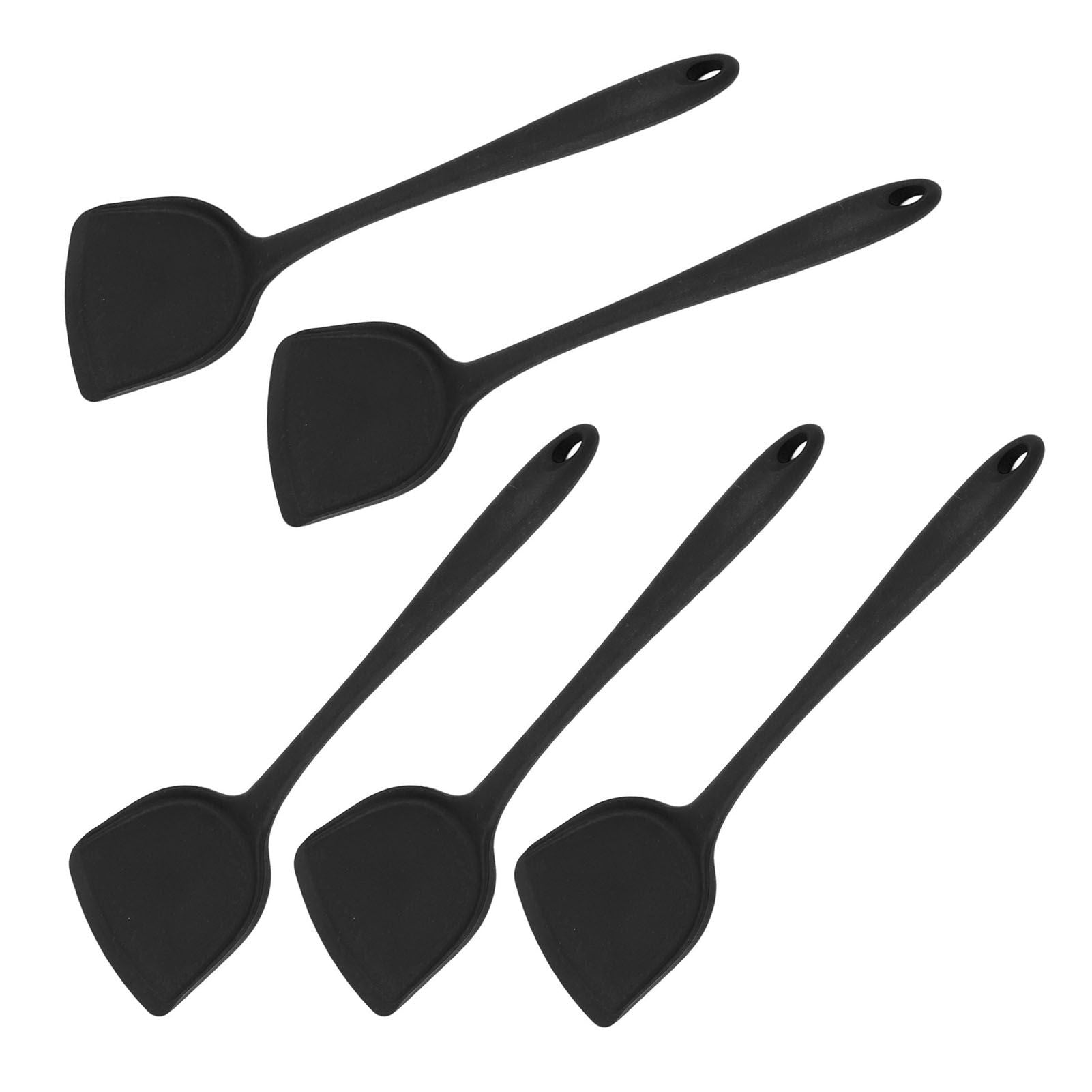 5Pcs Cooking Spatula with Hanging Hole Ergonomic Prevent Scalding Chinese Silicone Spatula for Kitchen Black