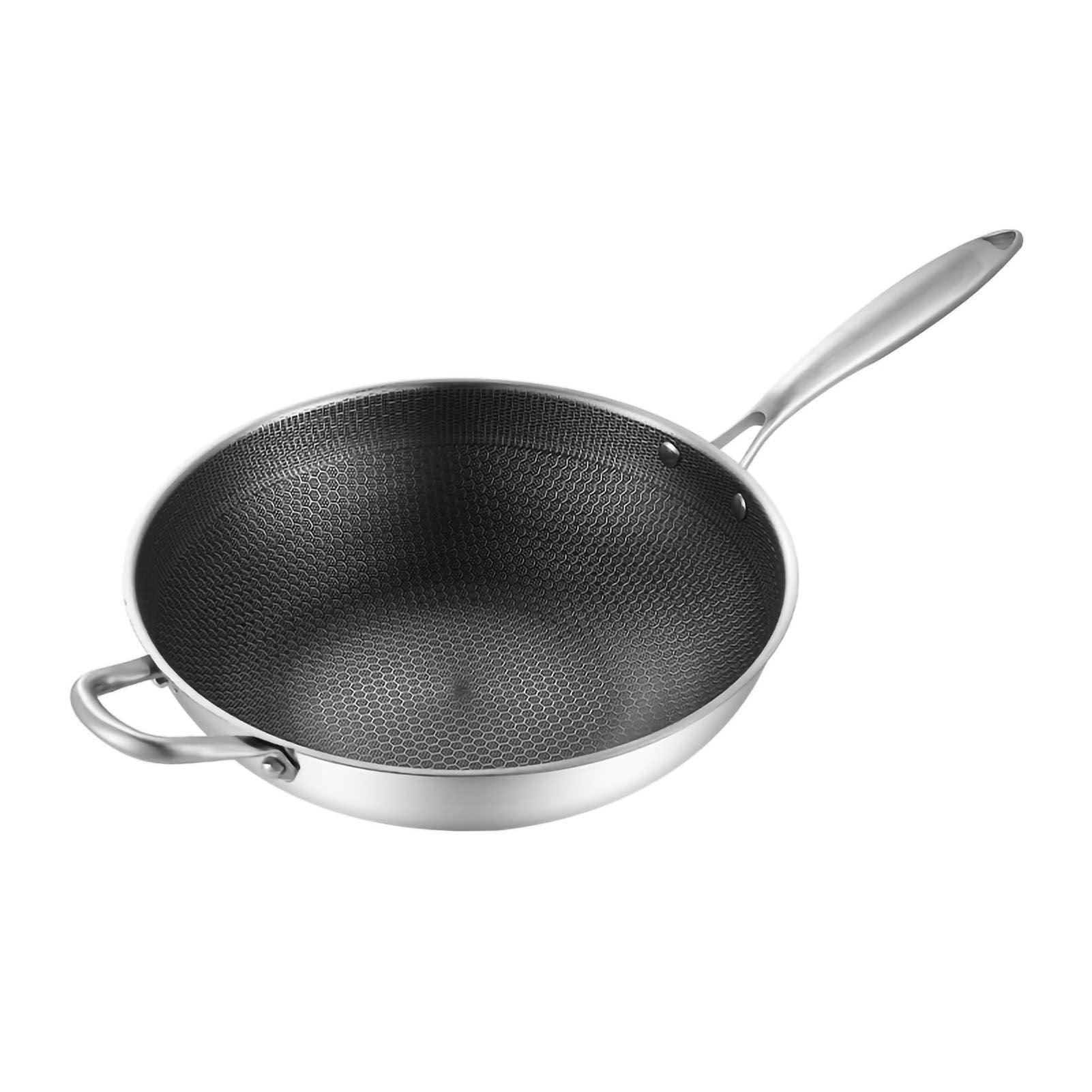 Stainless Steel Wok Pan Double Sided Honeycomb 3 Layer 32cm/12.6in (No Lid and with Ears)