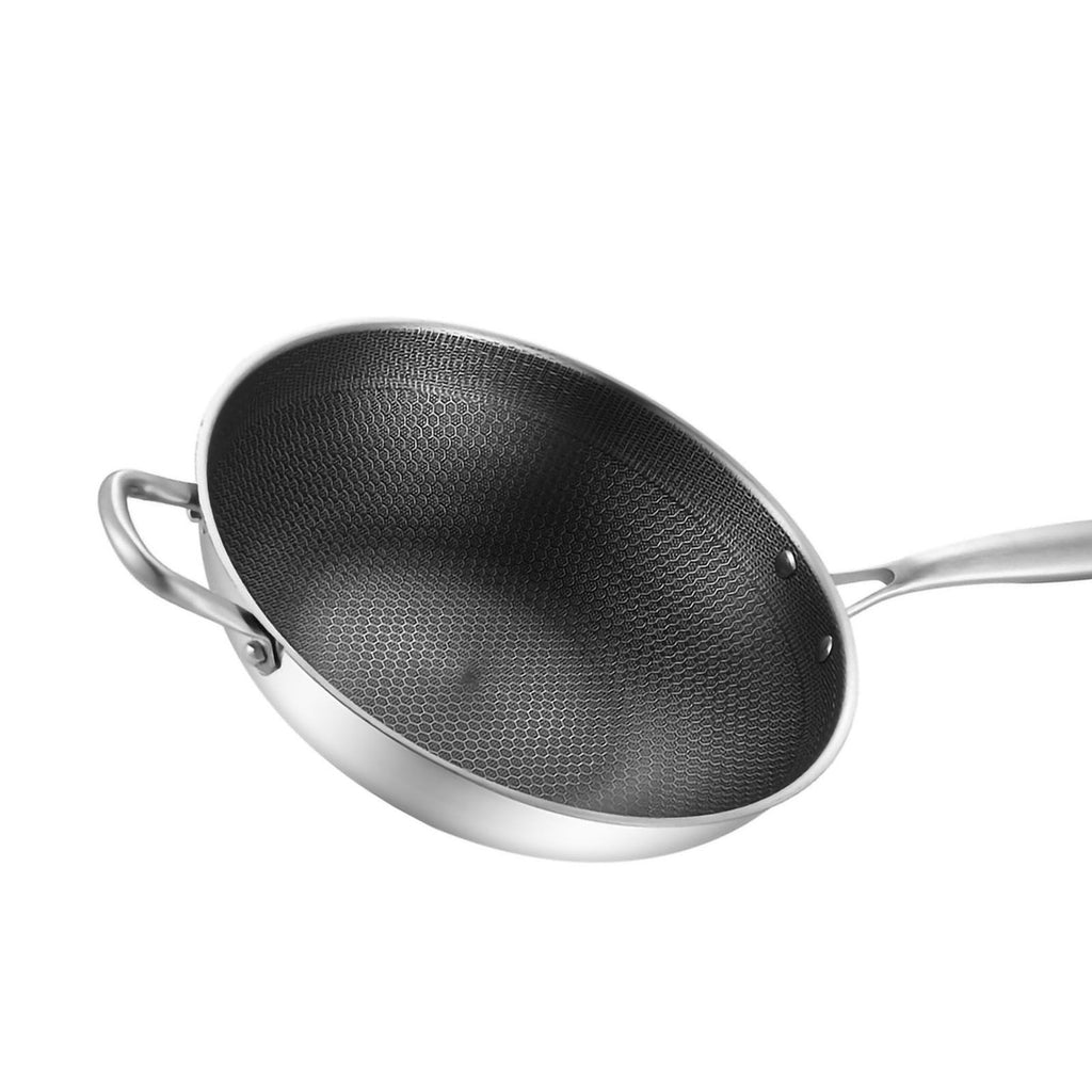 Stainless Steel Wok Pan Double Sided Honeycomb 3 Layer 32cm/12.6in (No Lid and with Ears)
