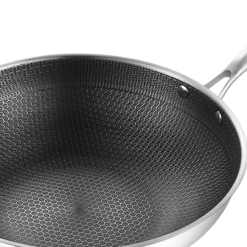 Stainless Steel Wok Pan Double Sided Honeycomb 3 Layer 32cm/12.6in (No Lid and with Ears)
