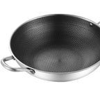 Stainless Steel Wok Pan Double Sided Honeycomb 3 Layer 32cm/12.6in (No Lid and with Ears)