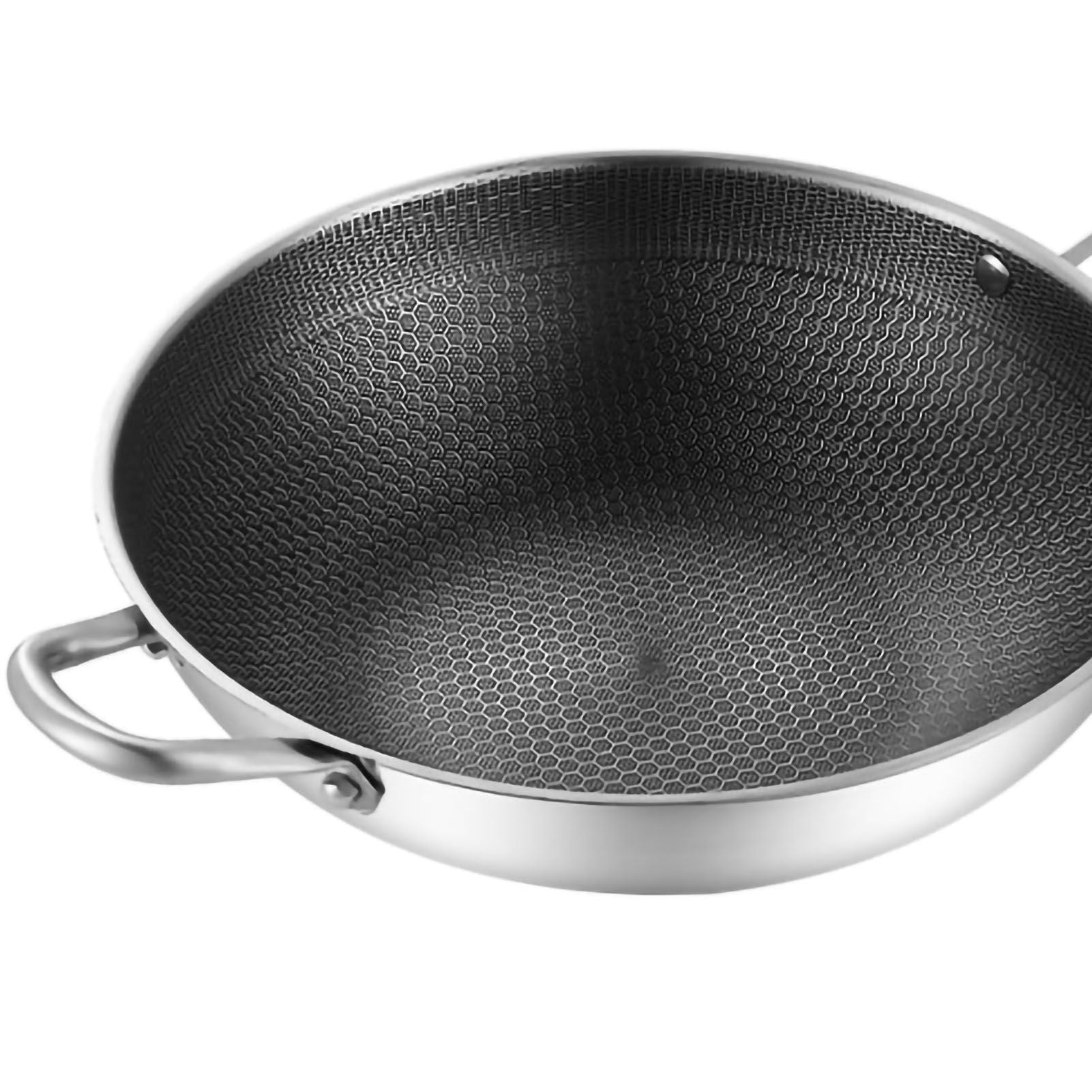 Stainless Steel Wok Pan Double Sided Honeycomb 3 Layer 32cm/12.6in (No Lid and with Ears)