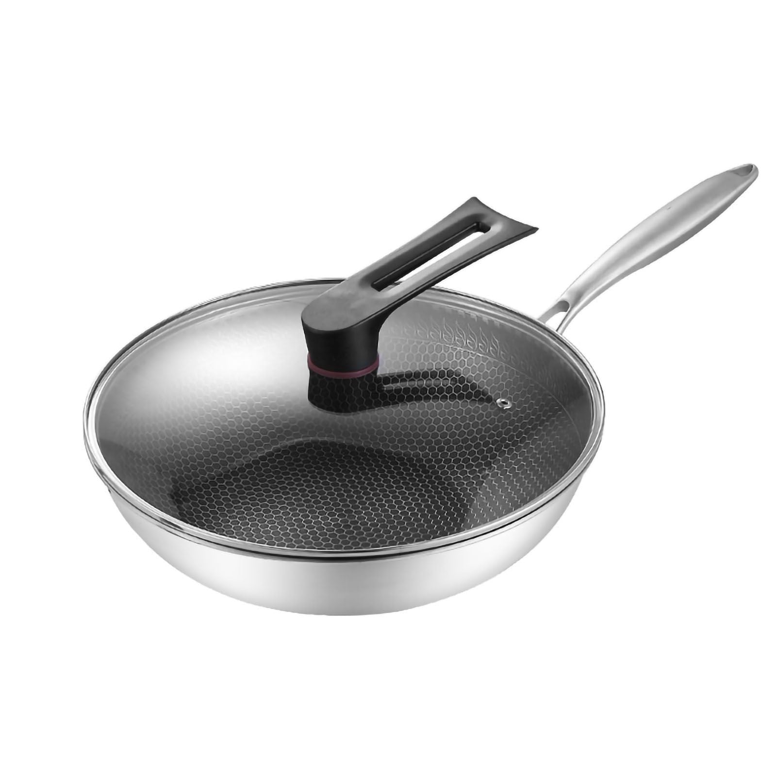 Stainless Steel Wok Pan Double Sided Honeycomb 3 Layer 32cm/12.6in (with Lid and No Ears)