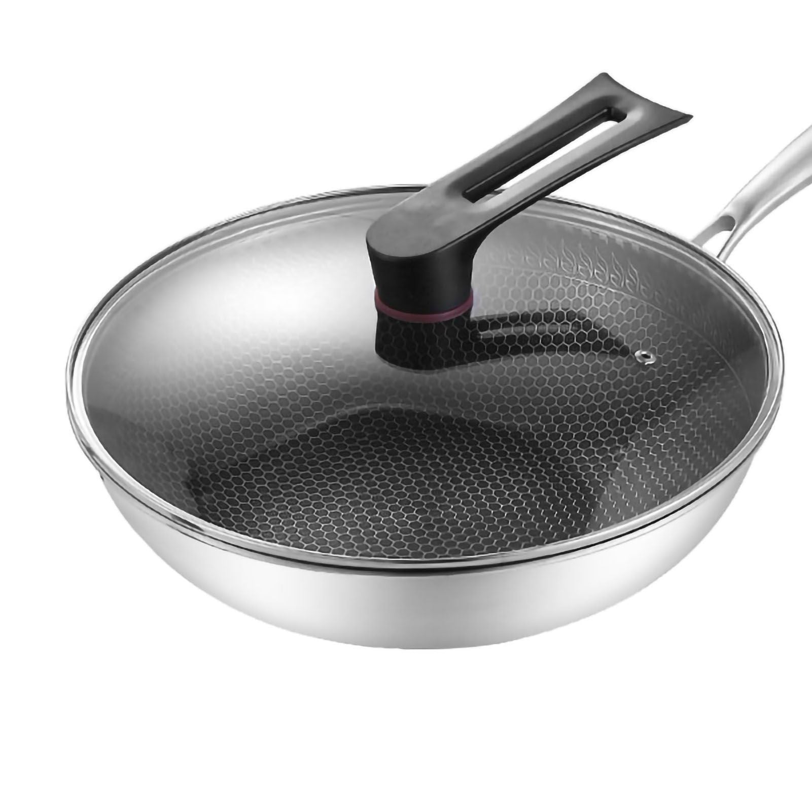 Stainless Steel Wok Pan Double Sided Honeycomb 3 Layer 32cm/12.6in (with Lid and No Ears)