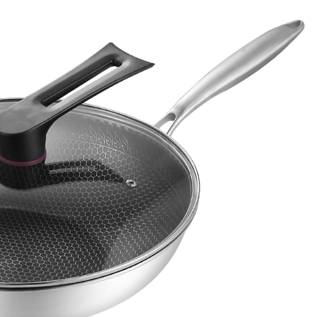 Stainless Steel Wok Pan Double Sided Honeycomb 3 Layer 32cm/12.6in (with Lid and No Ears)