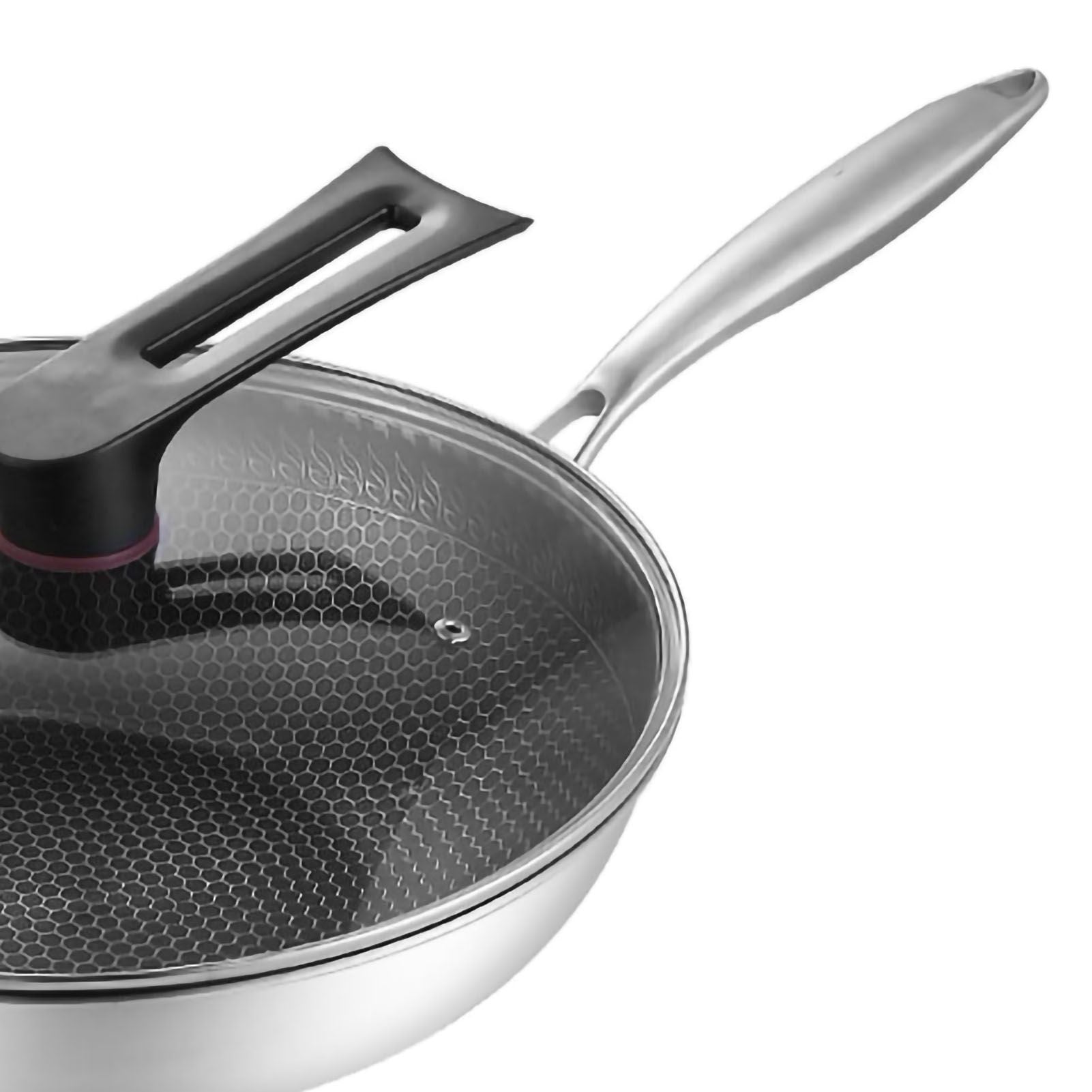 Stainless Steel Wok Pan Double Sided Honeycomb 3 Layer 32cm/12.6in (with Lid and No Ears)