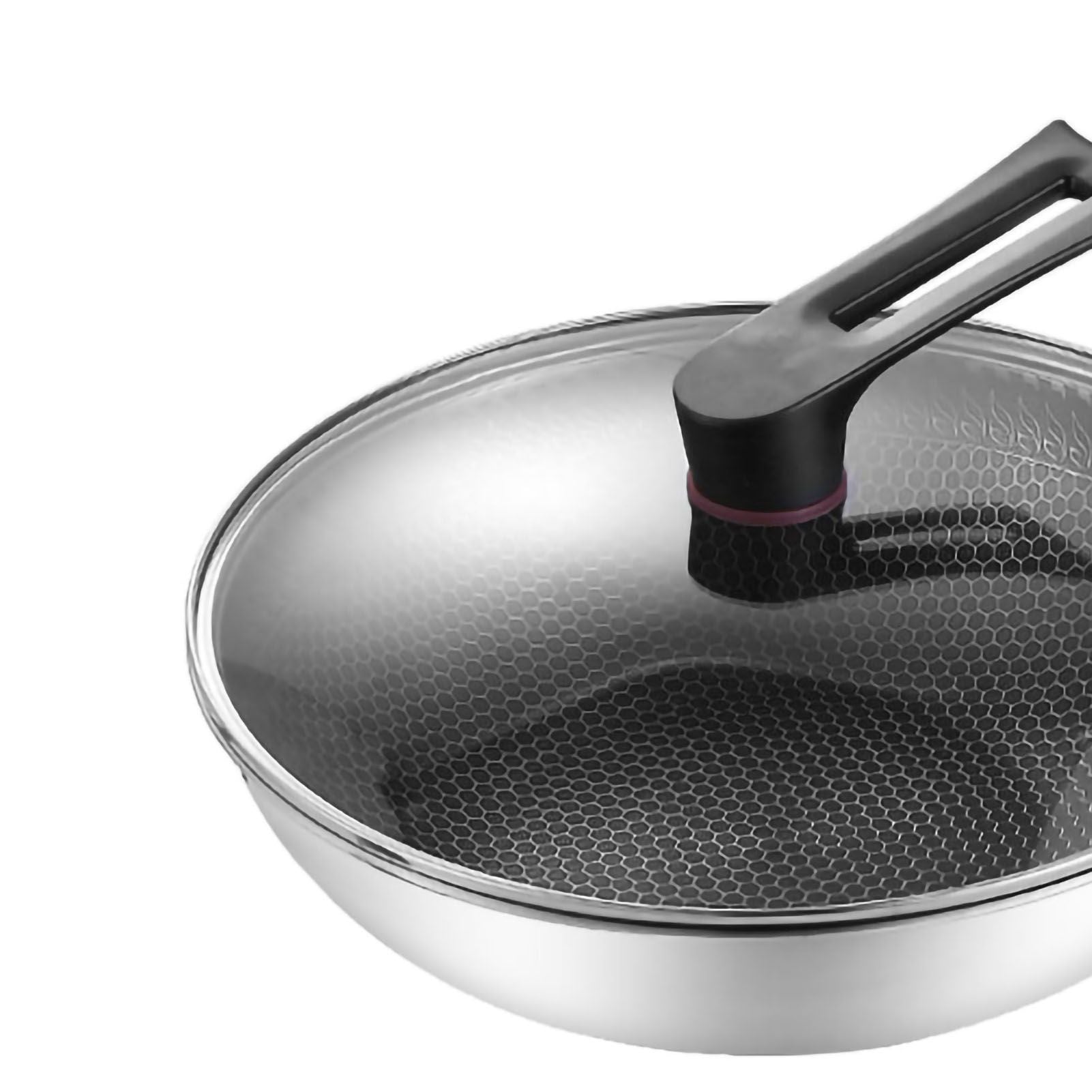 Stainless Steel Wok Pan Double Sided Honeycomb 3 Layer 32cm/12.6in (with Lid and No Ears)