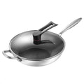 Stainless Steel Wok Pan Double Sided Honeycomb 3 Layer 32cm/12.6in (with Cover and Ears)