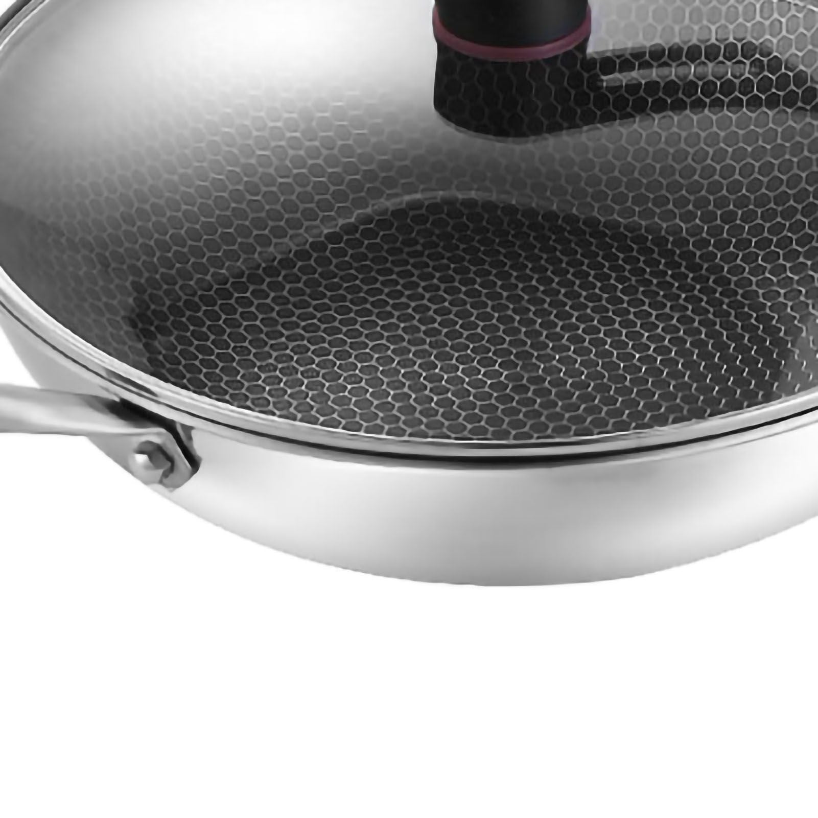 Stainless Steel Wok Pan Double Sided Honeycomb 3 Layer 32cm/12.6in (with Cover and Ears)