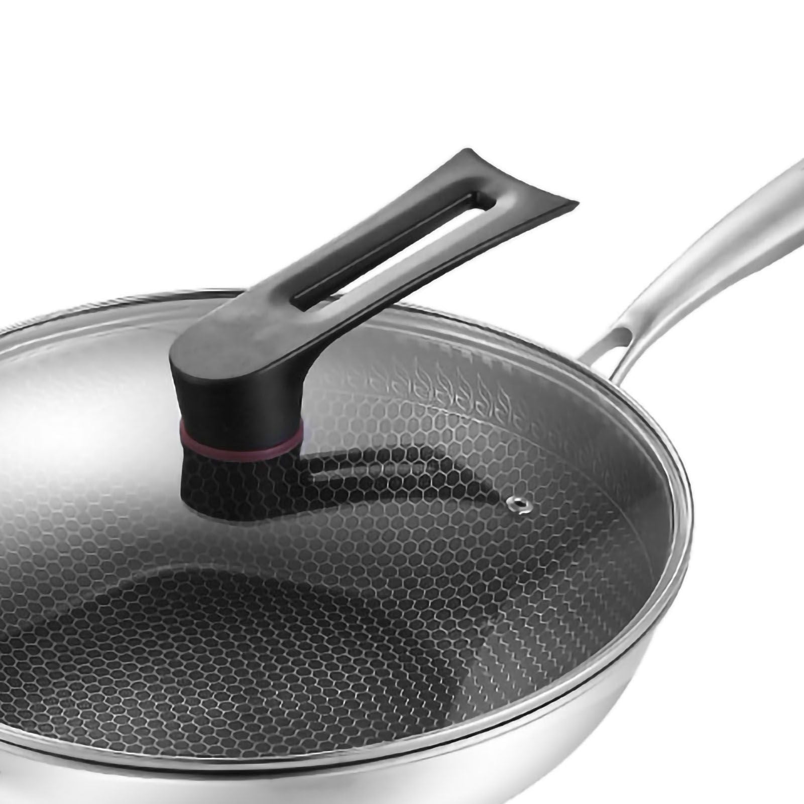 Stainless Steel Wok Pan Double Sided Honeycomb 3 Layer 32cm/12.6in (with Cover and Ears)