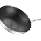 Stainless Steel Wok Pan Double Sided Honeycomb 3 Layer 34cm/13.4in (No Lid and No Ears)