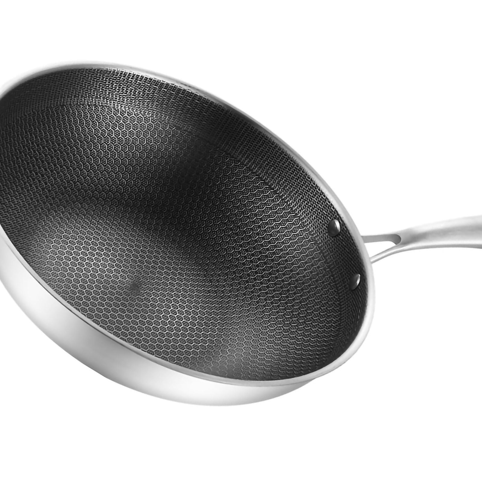 Stainless Steel Wok Pan Double Sided Honeycomb 3 Layer 34cm/13.4in (No Lid and No Ears)
