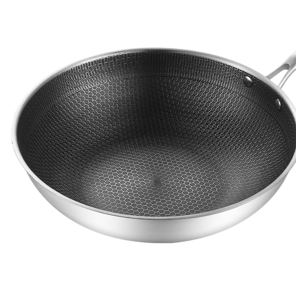 Stainless Steel Wok Pan Double Sided Honeycomb 3 Layer 34cm/13.4in (No Lid and No Ears)