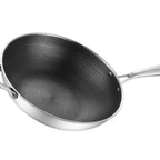 Stainless Steel Wok Pan Double Sided Honeycomb 3 Layer 34cm/13.4in (No Lid and with Ears)