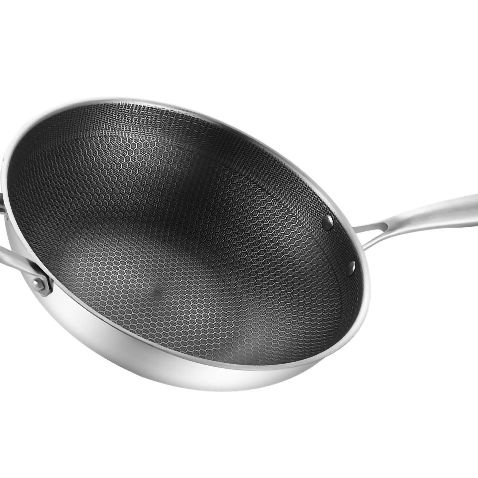 Stainless Steel Wok Pan Double Sided Honeycomb 3 Layer 34cm/13.4in (No Lid and with Ears)