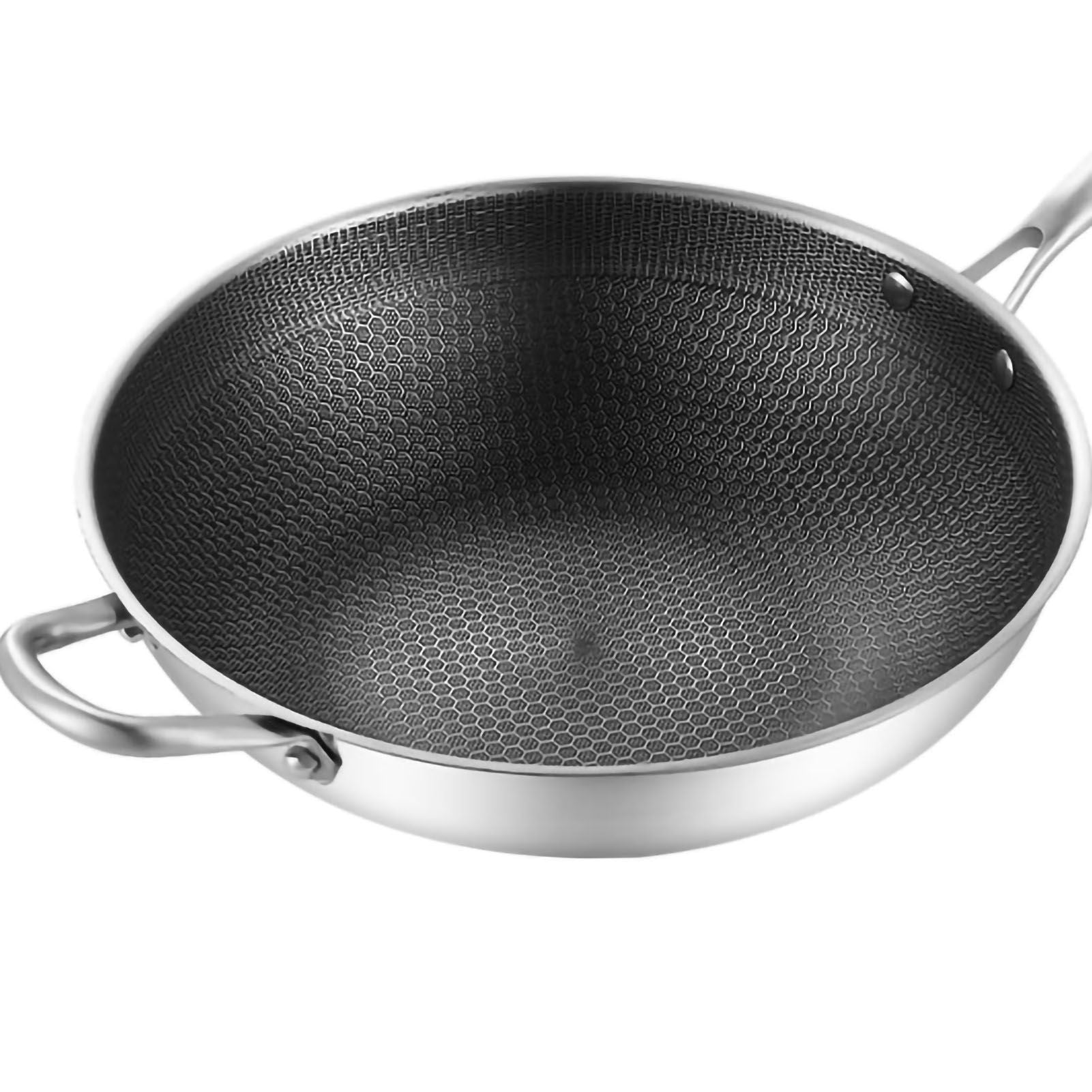 Stainless Steel Wok Pan Double Sided Honeycomb 3 Layer 34cm/13.4in (No Lid and with Ears)