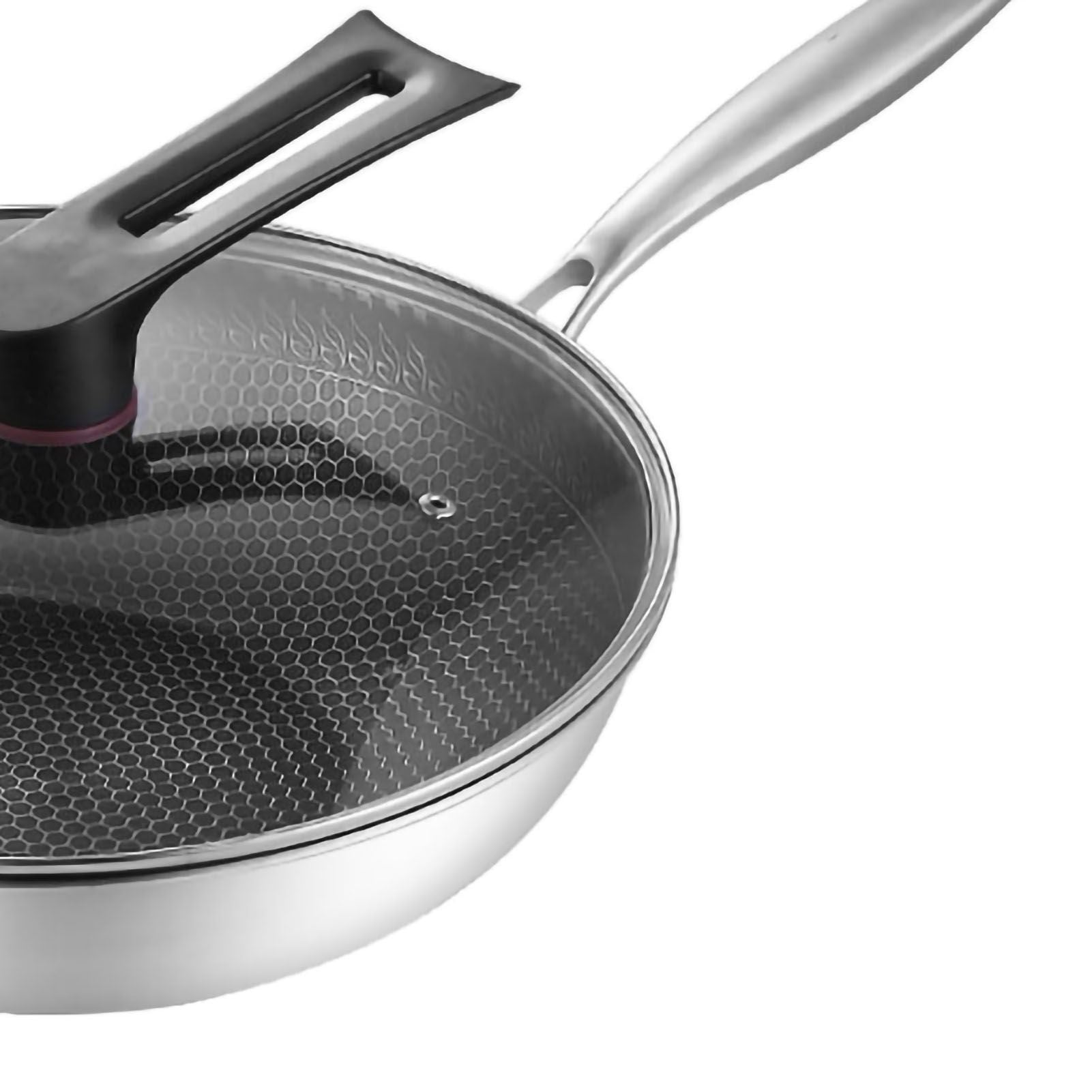 Stainless Steel Wok Pan Double Sided Honeycomb 3 Layer 34cm/13.4in (with Lid and No Ears)