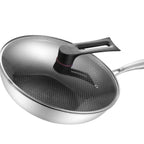 Stainless Steel Wok Pan Double Sided Honeycomb 3 Layer 34cm/13.4in (with Lid and No Ears)