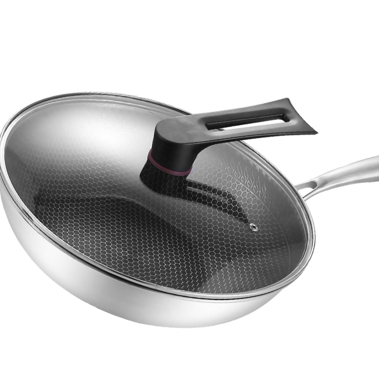 Stainless Steel Wok Pan Double Sided Honeycomb 3 Layer 34cm/13.4in (with Lid and No Ears)