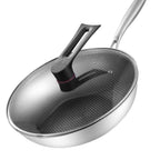 Stainless Steel Wok Pan Double Sided Honeycomb 3 Layer 34cm/13.4in (with Lid and No Ears)