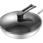 Stainless Steel Wok Pan Double Sided Honeycomb 3 Layer 34cm/13.4in (with Lid and No Ears)