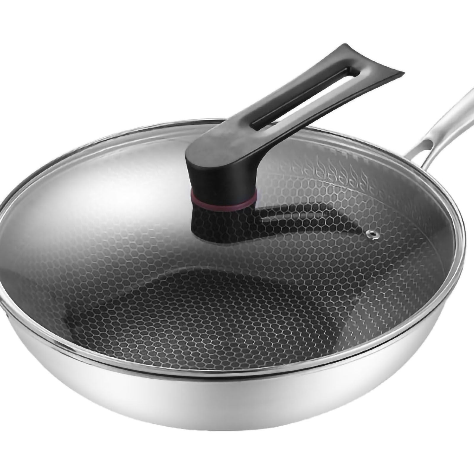 Stainless Steel Wok Pan Double Sided Honeycomb 3 Layer 34cm/13.4in (with Lid and No Ears)