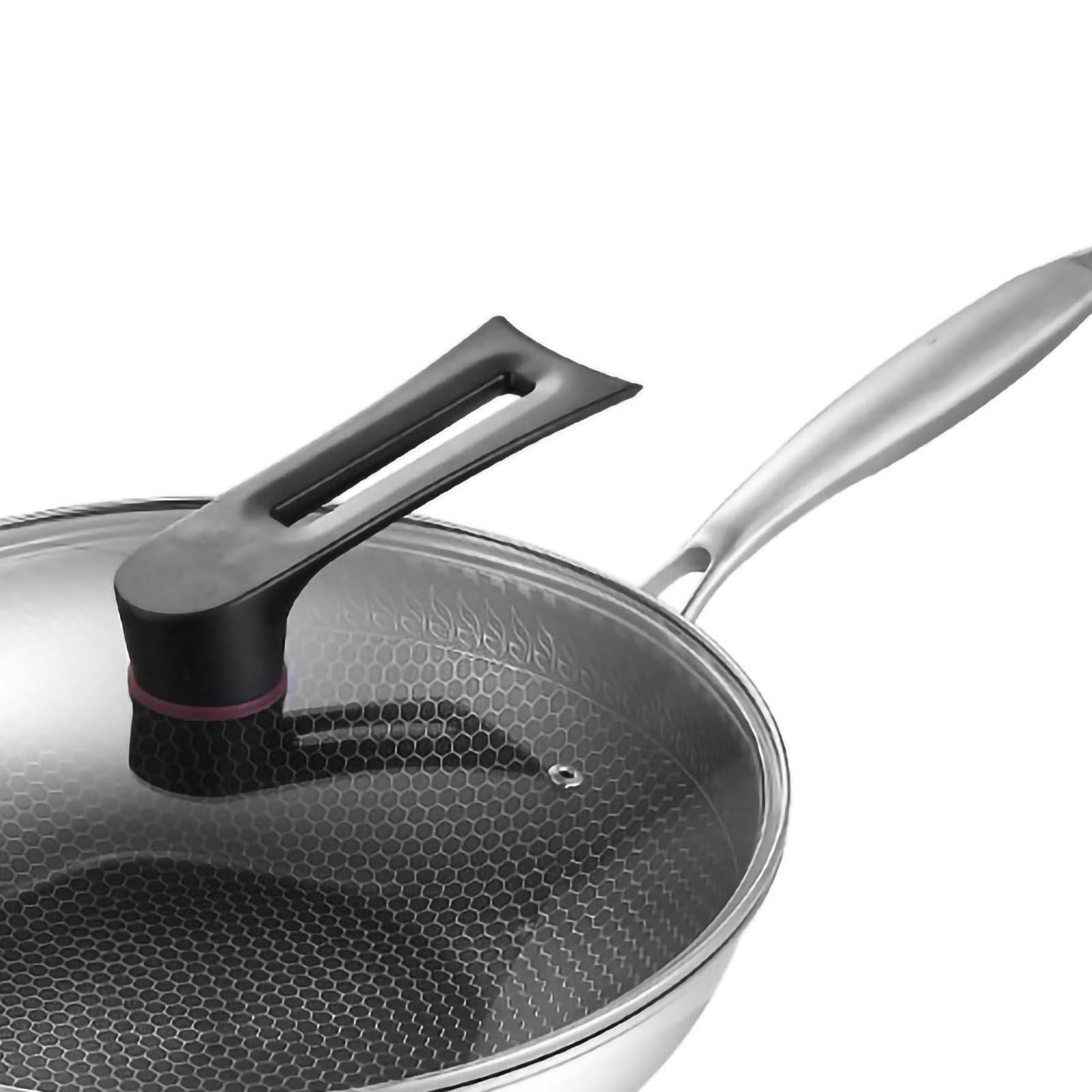 Stainless Steel Wok Pan Double Sided Honeycomb 3 Layer 34cm/13.4in (with Cover and Ears)