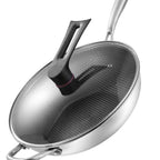 Stainless Steel Wok Pan Double Sided Honeycomb 3 Layer 34cm/13.4in (with Cover and Ears)