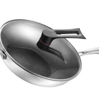 Stainless Steel Wok Pan Double Sided Honeycomb 3 Layer 34cm/13.4in (with Cover and Ears)
