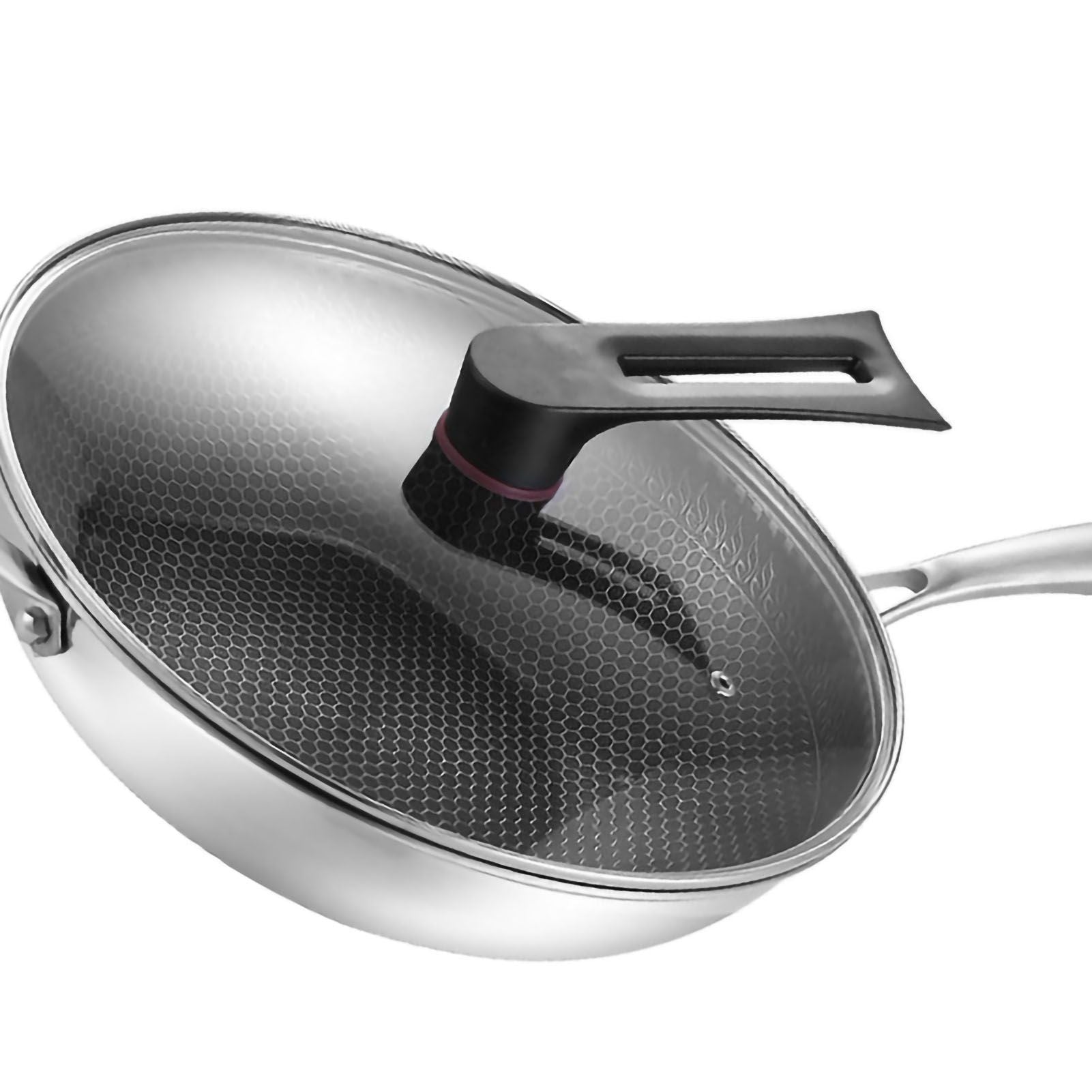 Stainless Steel Wok Pan Double Sided Honeycomb 3 Layer 34cm/13.4in (with Cover and Ears)