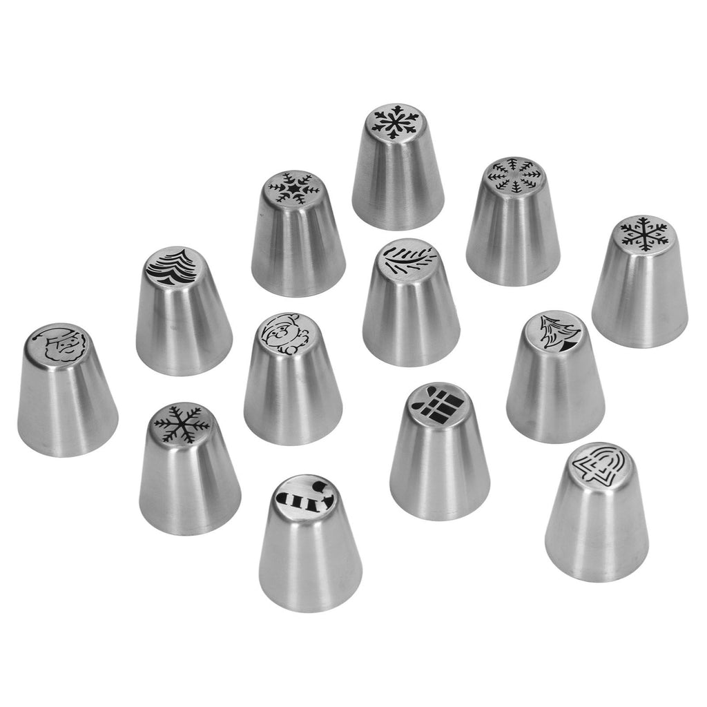 13pcs Christmas Flower Frosting Tips Nozzles Stainless Steel DIY Cake Decorating Tips for Cupcake Decoration