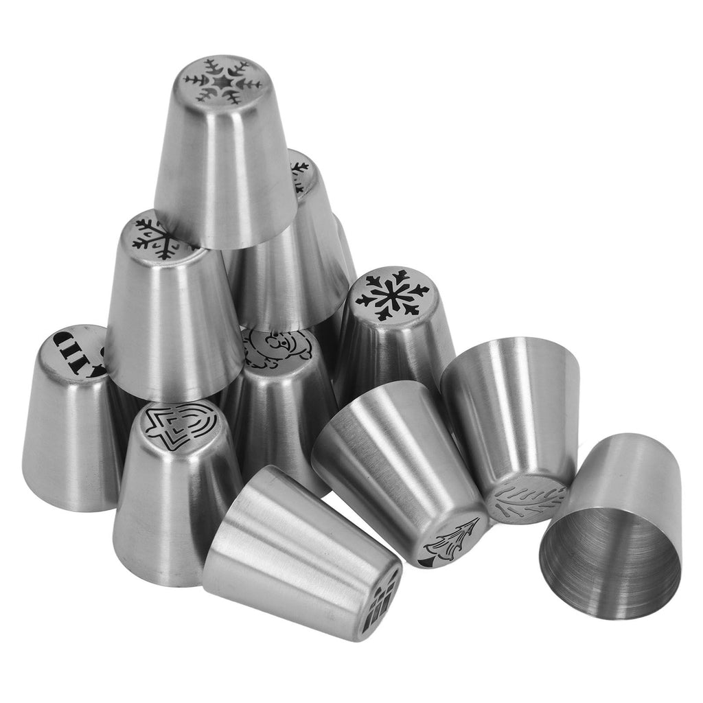 13pcs Christmas Flower Frosting Tips Nozzles Stainless Steel DIY Cake Decorating Tips for Cupcake Decoration