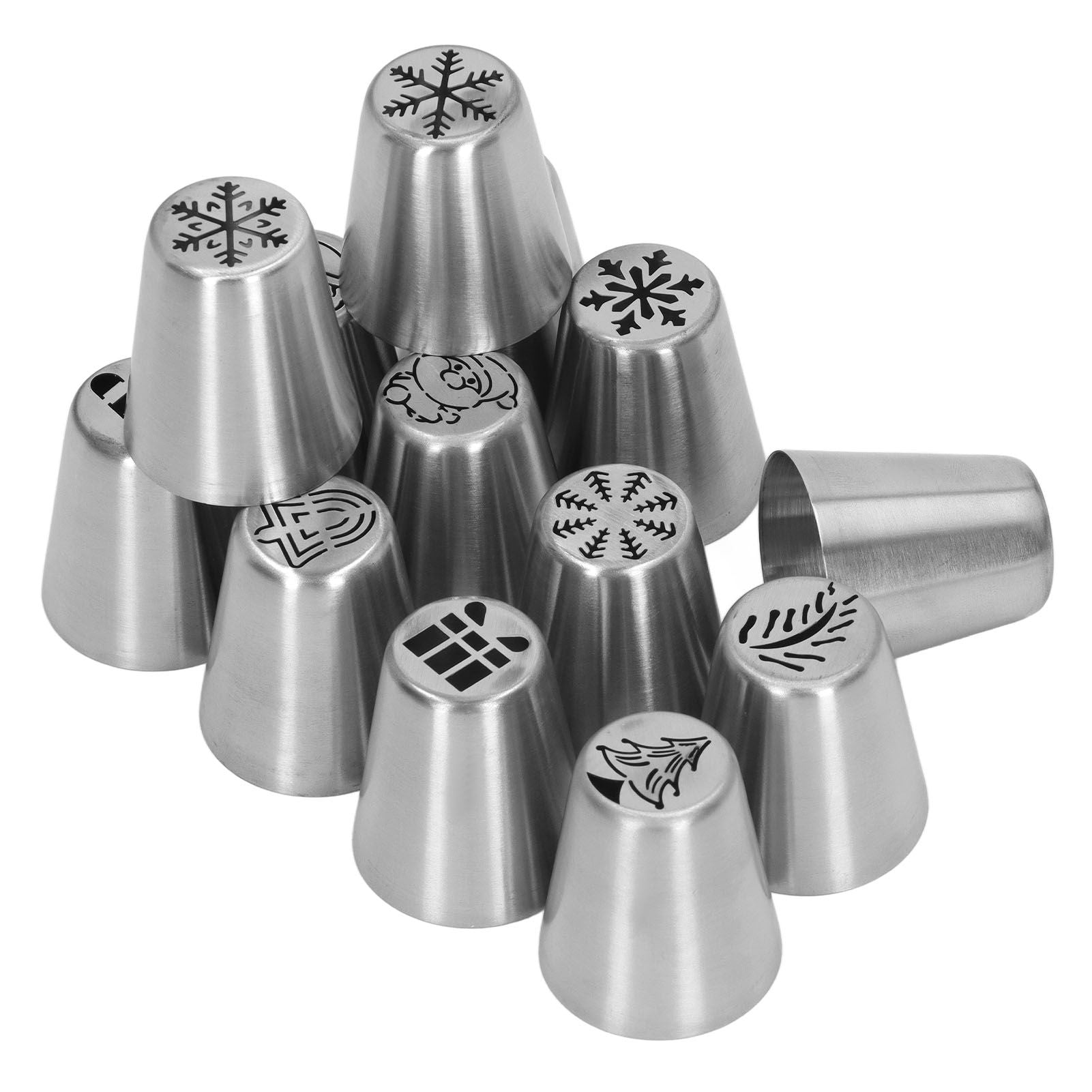 13pcs Christmas Flower Frosting Tips Nozzles Stainless Steel DIY Cake Decorating Tips for Cupcake Decoration